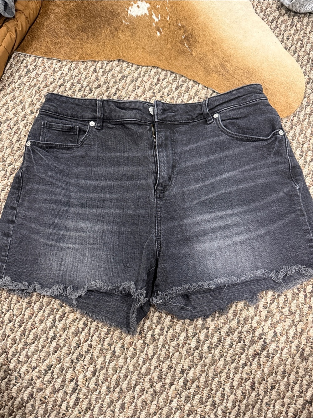 LOFT Washed Black Frayed Hem Denim Shorts